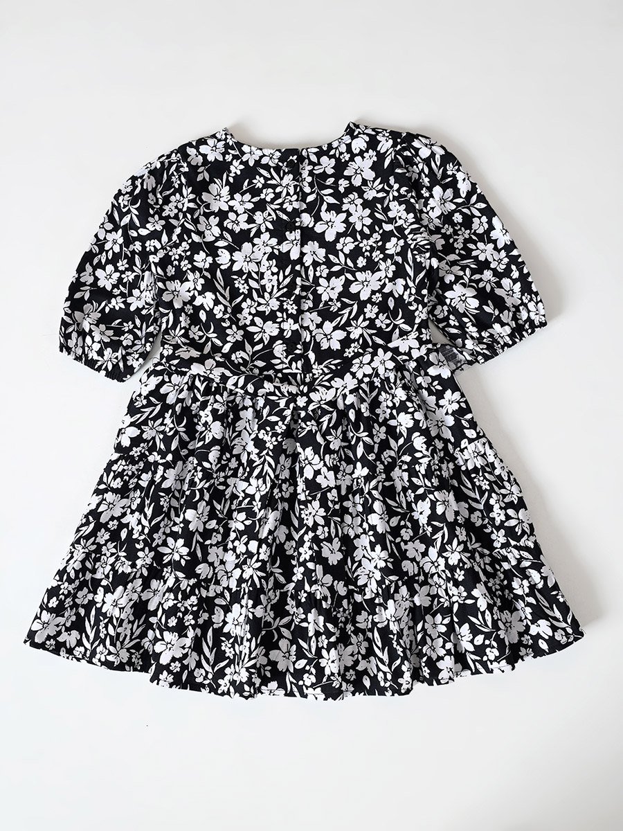 Floral Print Puff Sleeve Knee-Length Dress