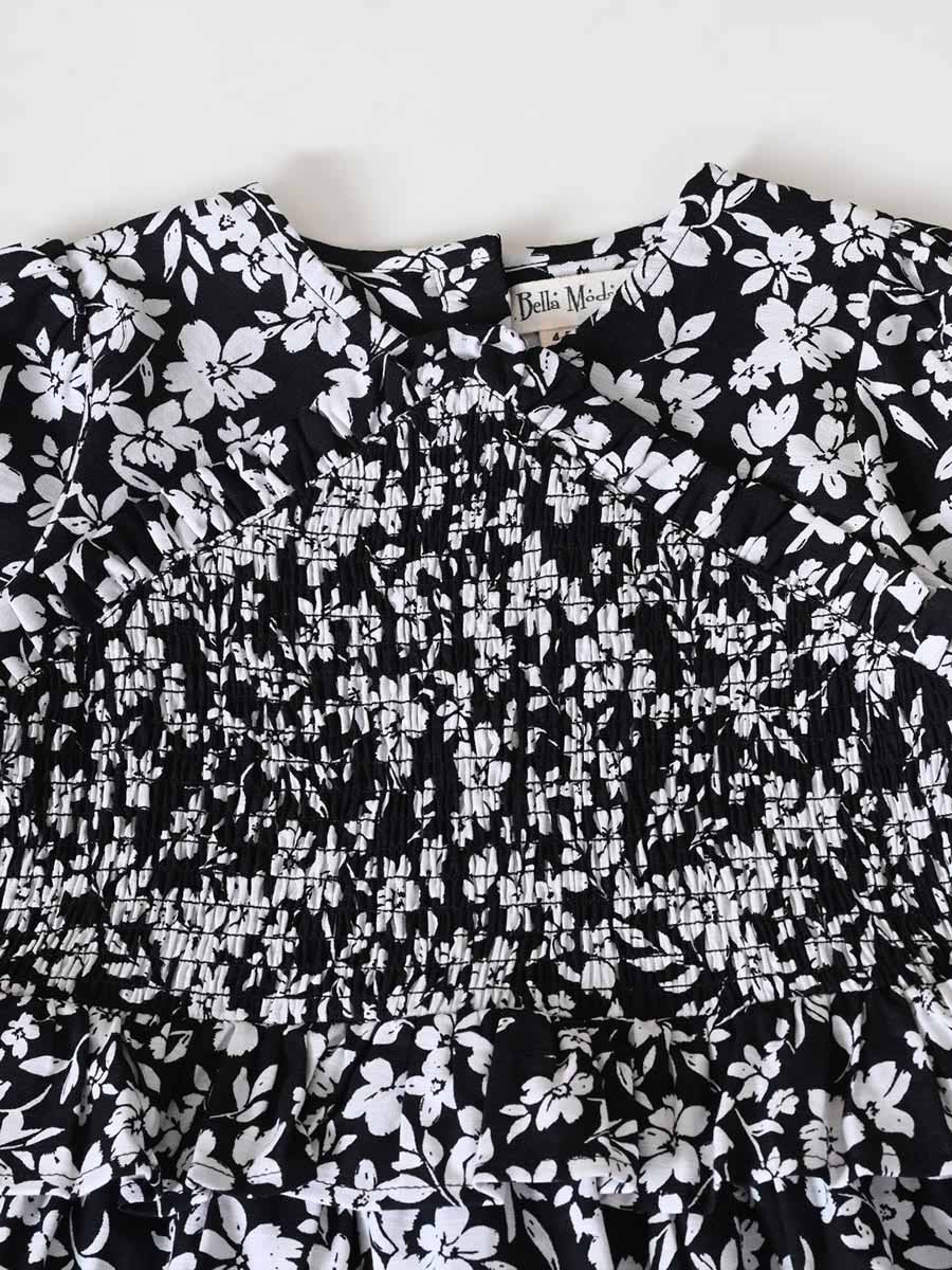 Floral Print Puff Sleeve Knee-Length Dress