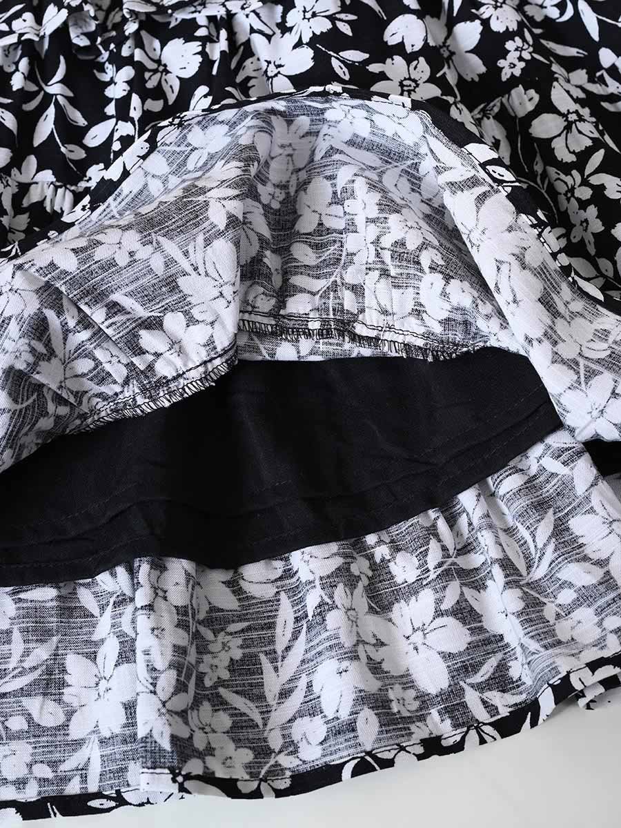Floral Print Puff Sleeve Knee-Length Dress
