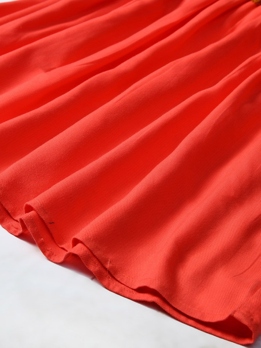 Embroidered Tie-Up Neck Knee-Length Dress