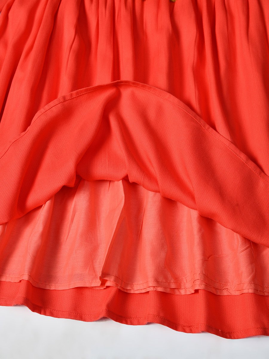 Embroidered Tie-Up Neck Knee-Length Dress