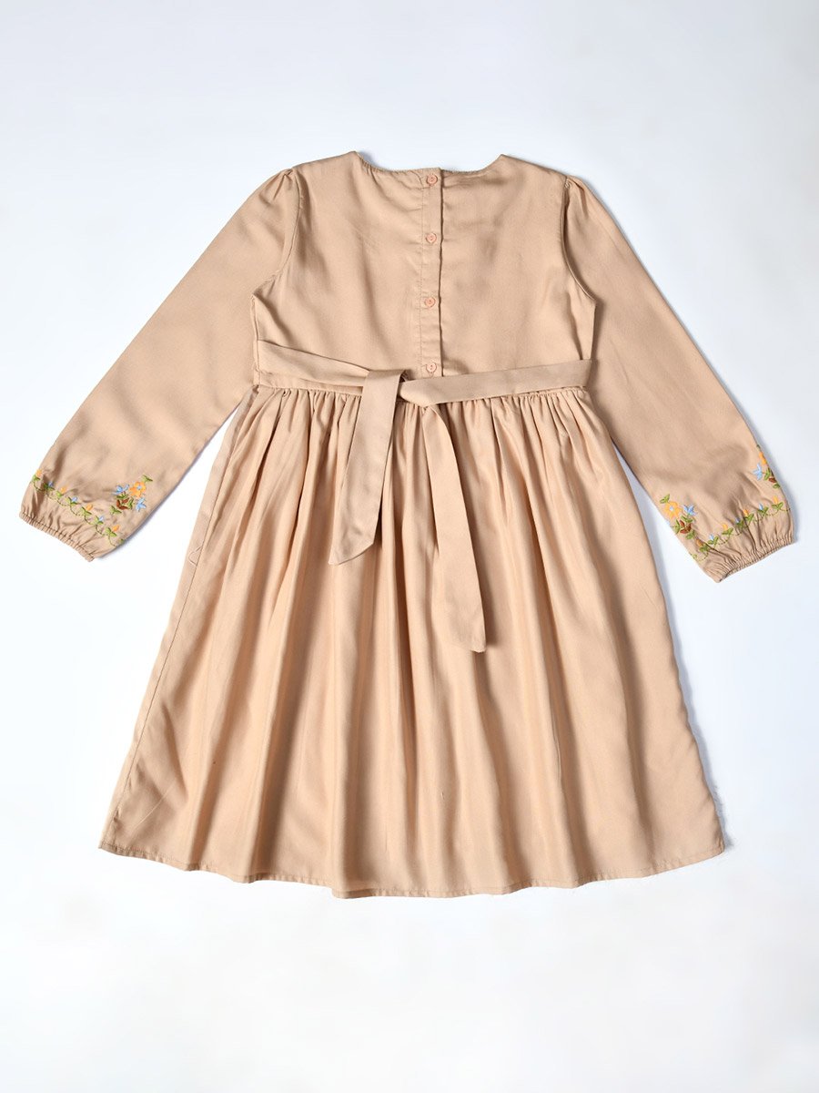 Embroidered Tie-Up Neck Knee-Length Dress