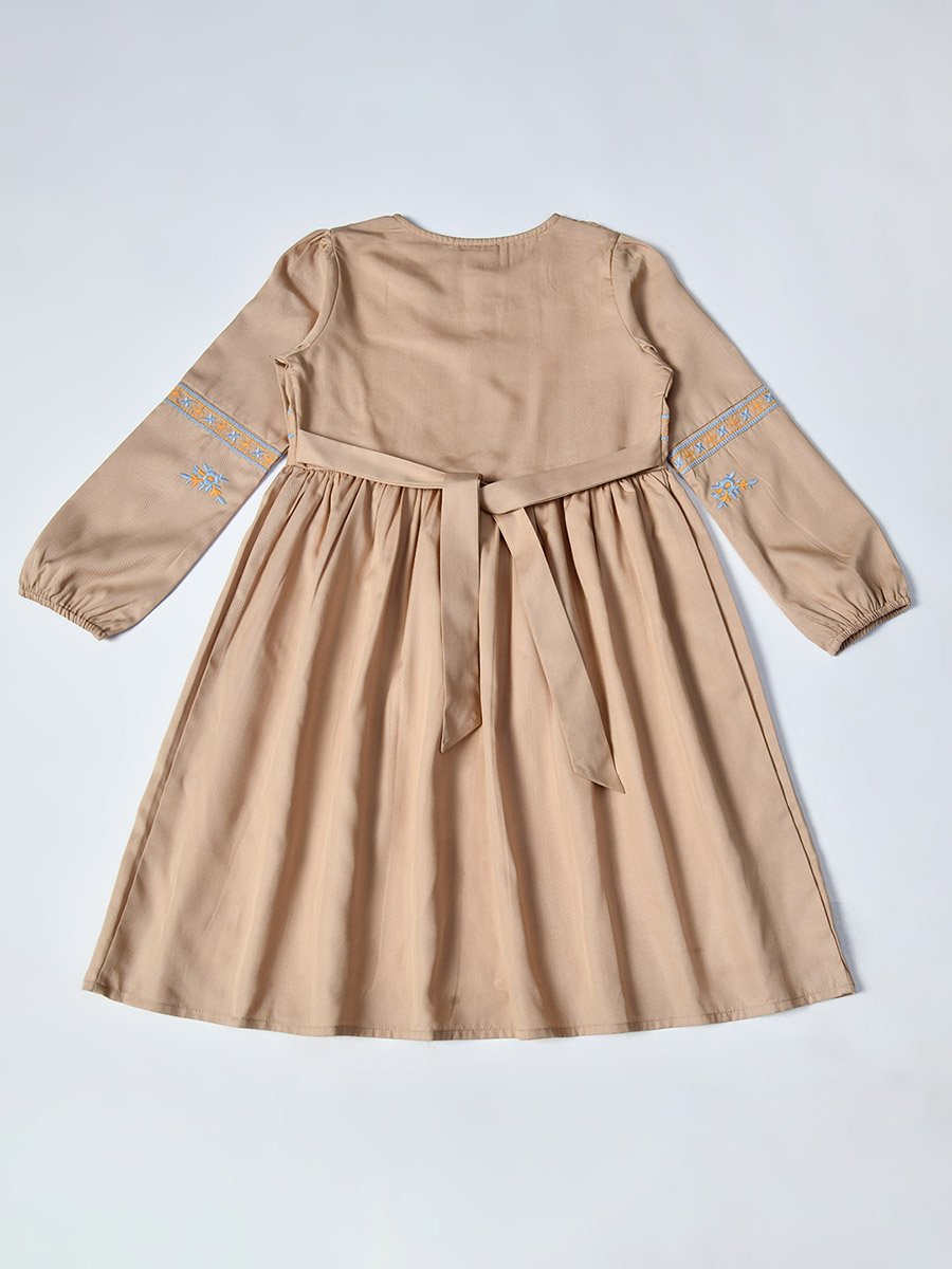 Embroidered Balloon Sleeves Knee-Length Dress