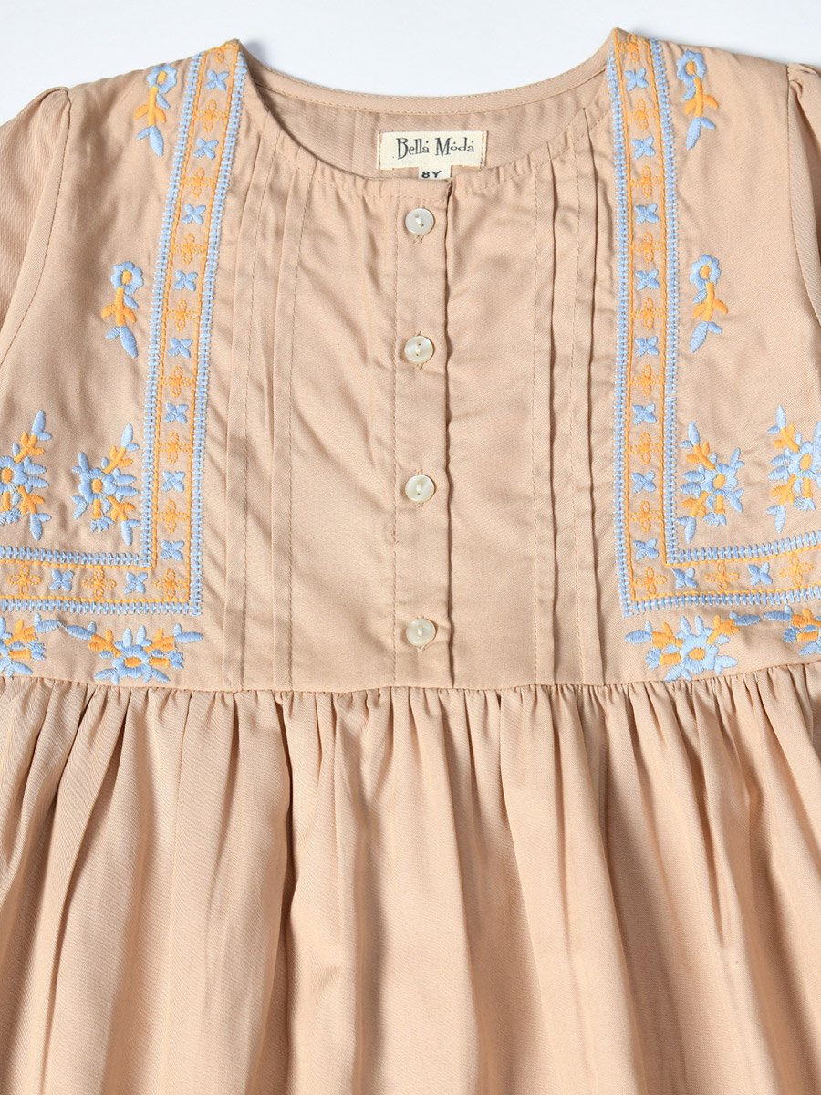 Embroidered Balloon Sleeves Knee-Length Dress