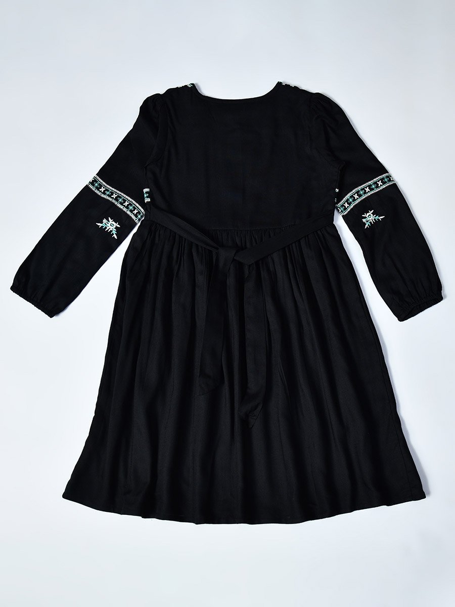 Embroidered Balloon Sleeves Knee-Length Dress