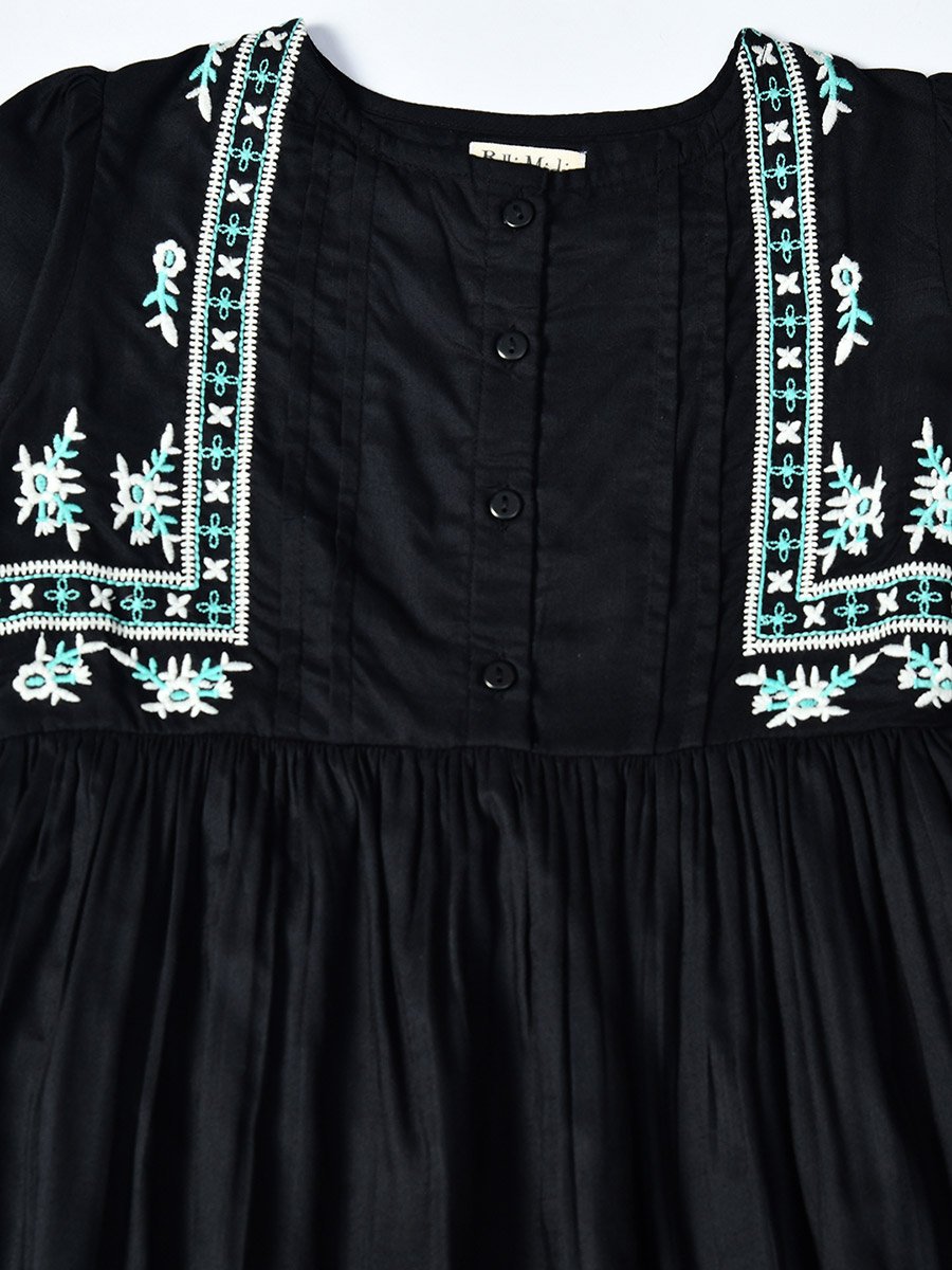 Embroidered Balloon Sleeves Knee-Length Dress