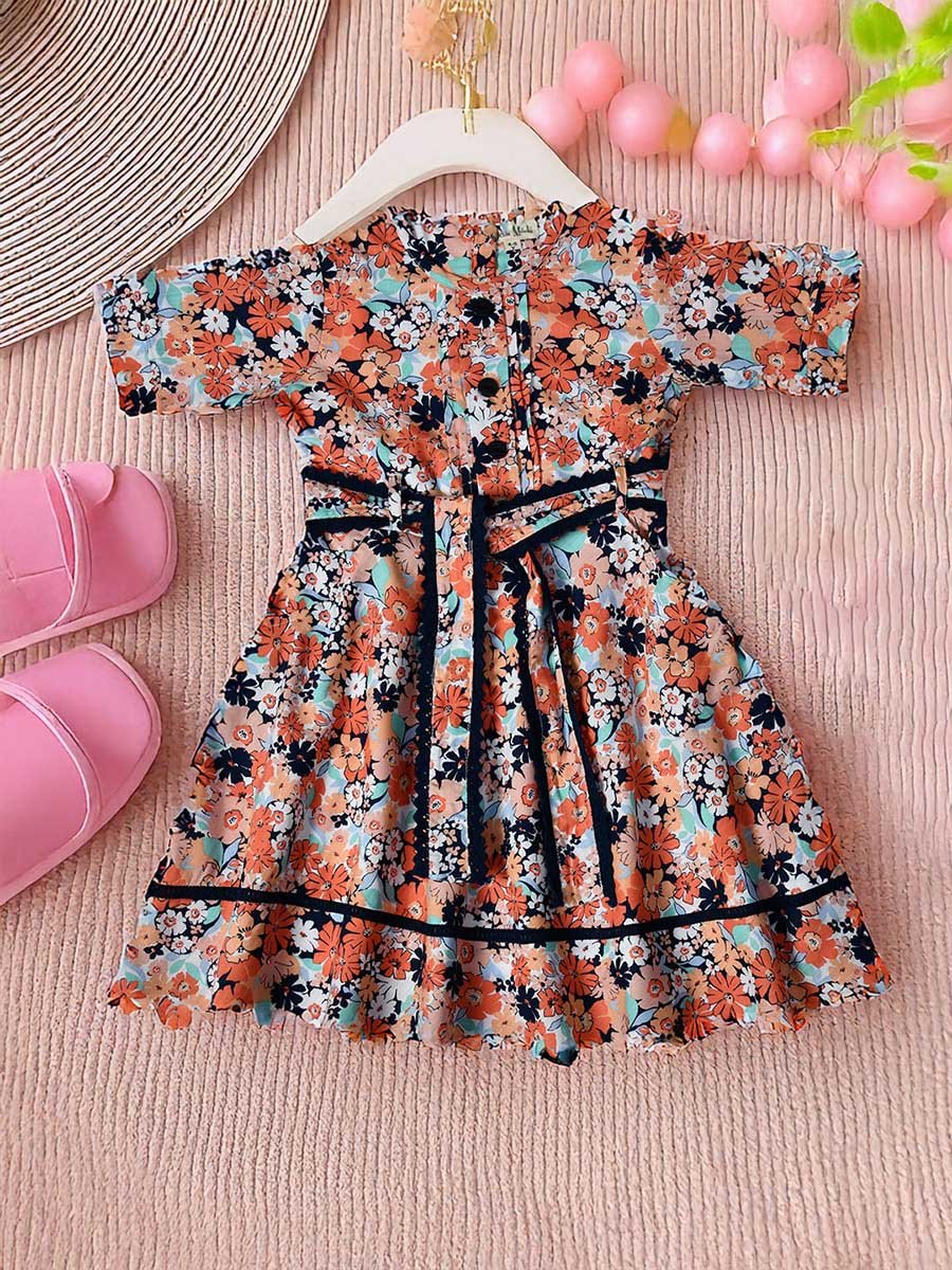 All-Over Print Short Sleeve Cotton Dress