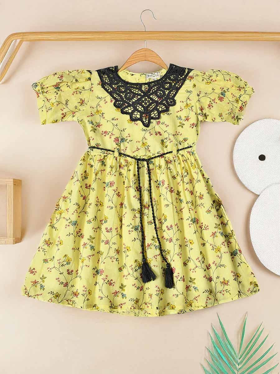 Floral Printed Lace Detail Cotton Dress