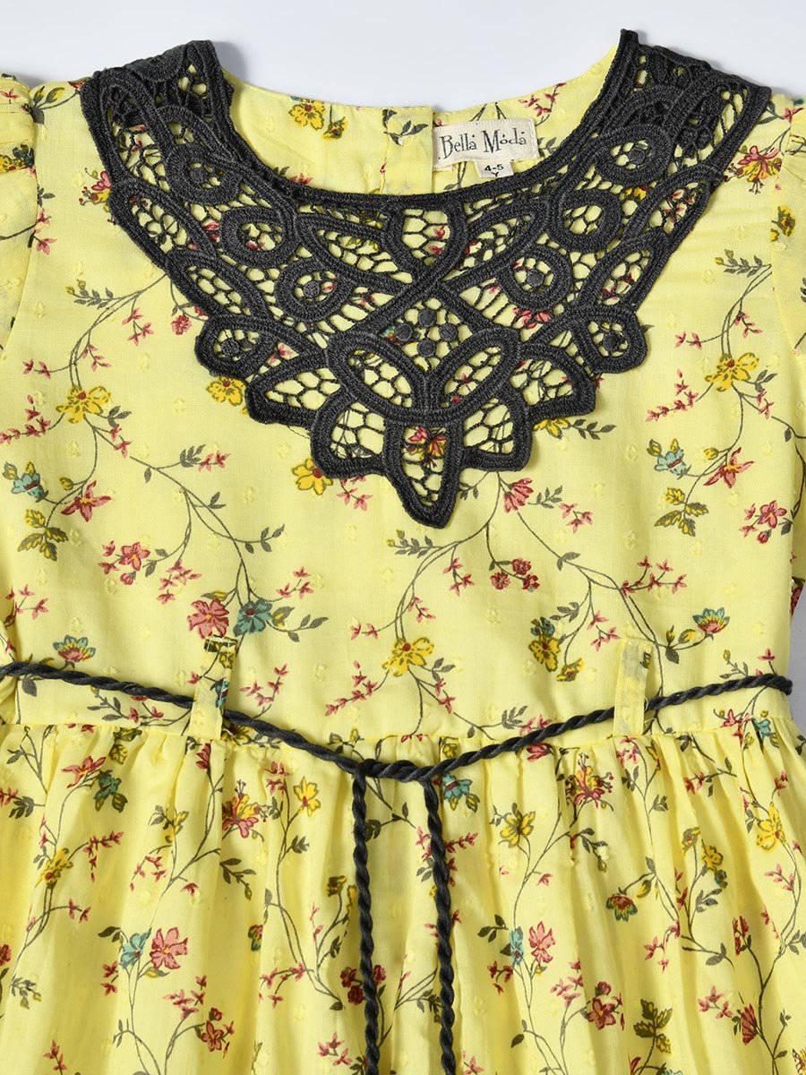 Floral Printed Lace Detail Cotton Dress