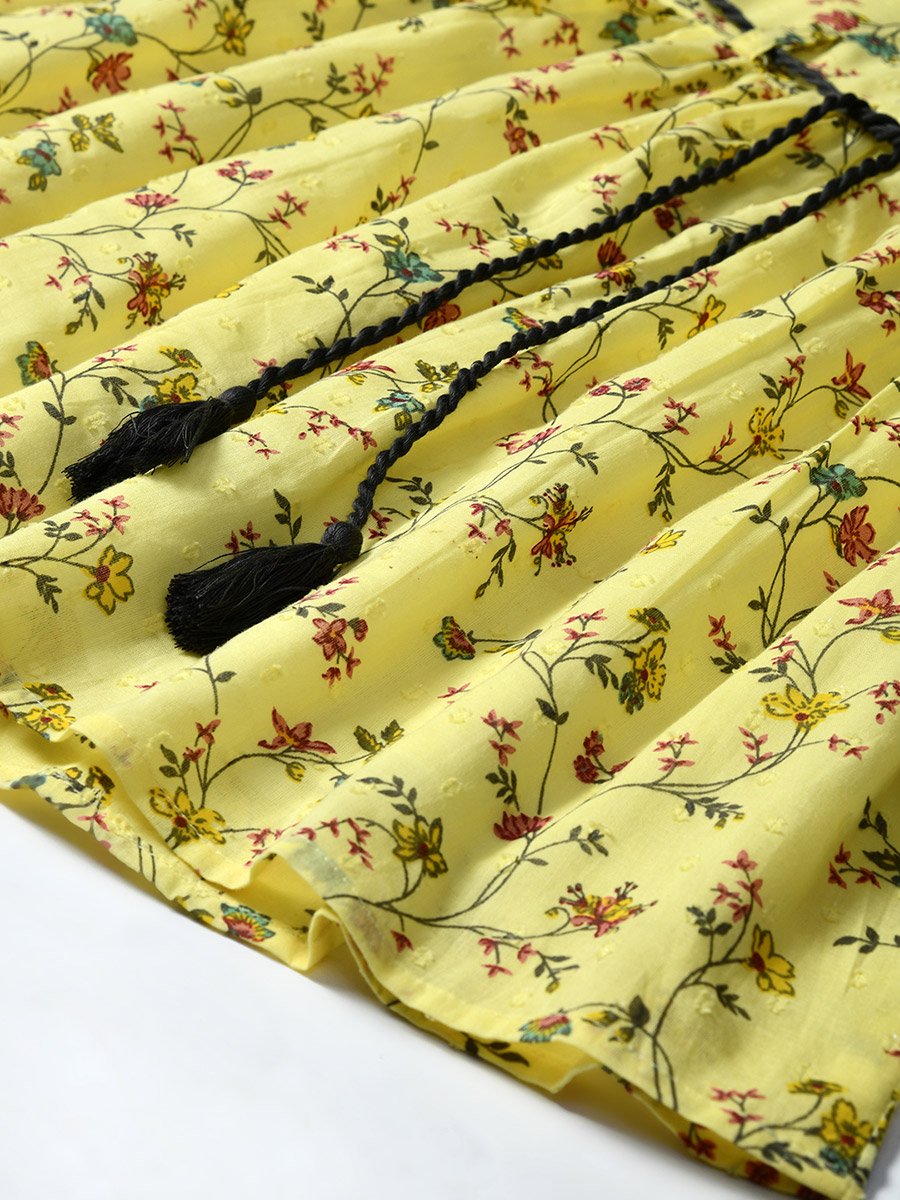 Floral Printed Lace Detail Cotton Dress