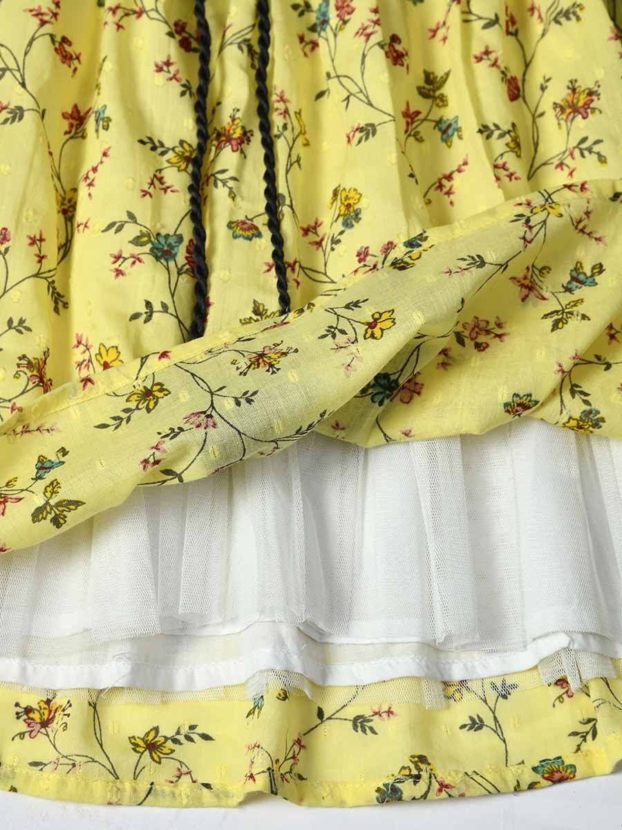 Floral Printed Lace Detail Cotton Dress