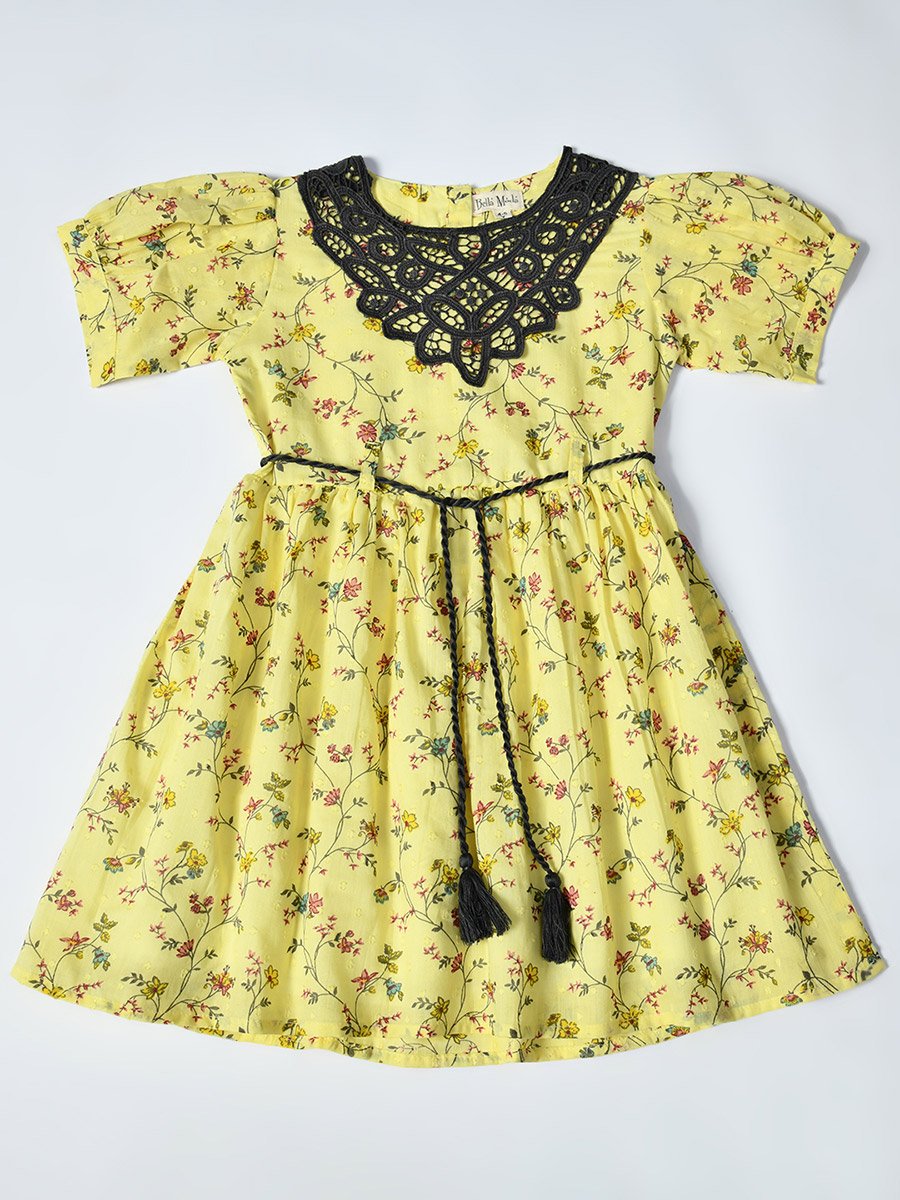 Floral Printed Lace Detail Cotton Dress