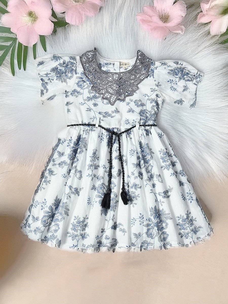 Floral Printed Lace Detail Cotton Dress