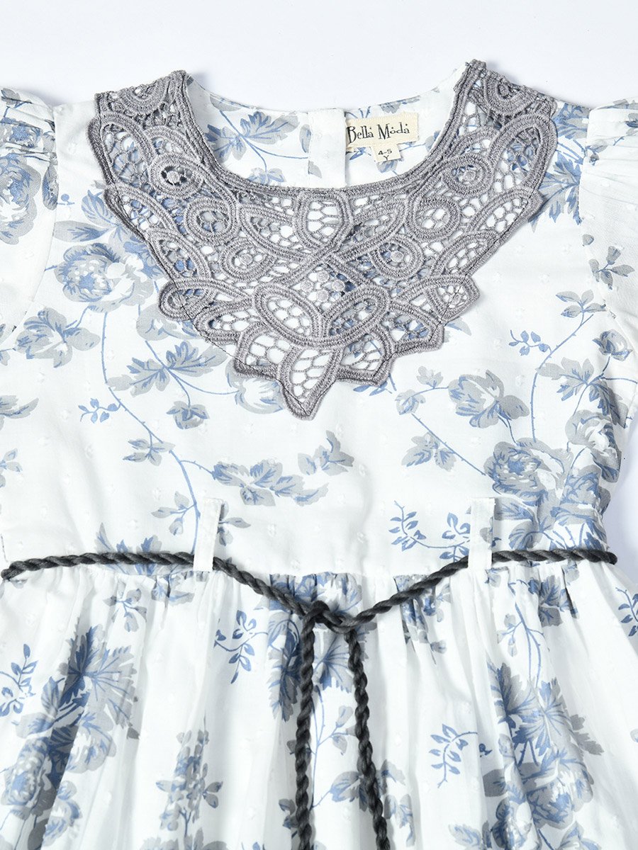 Floral Printed Lace Detail Cotton Dress