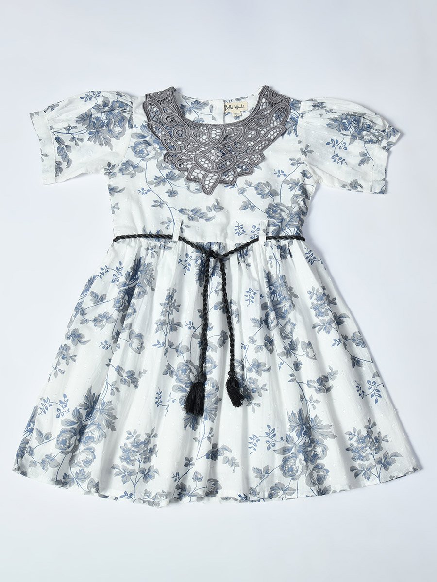 Floral Printed Lace Detail Cotton Dress