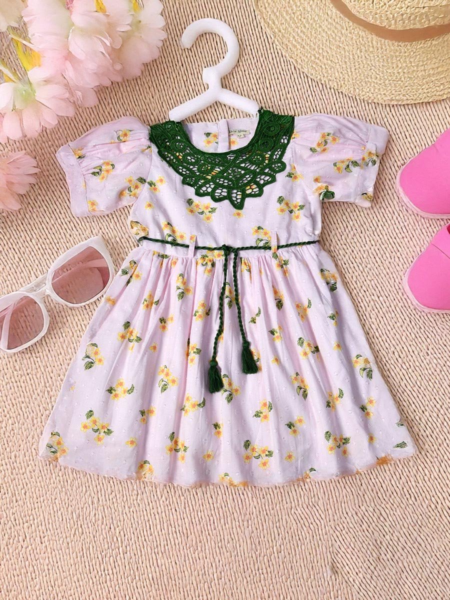 Floral Printed Lace Detail Cotton Dress