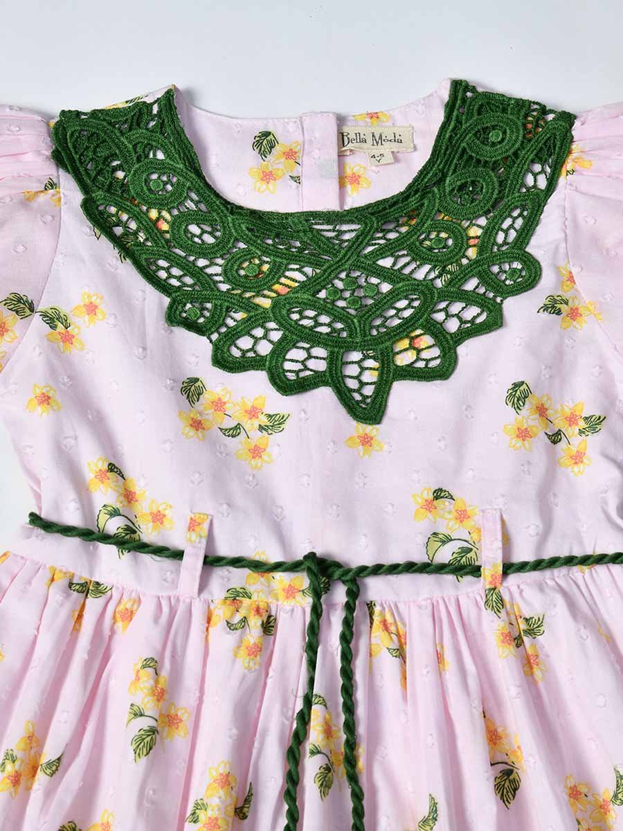 Floral Printed Lace Detail Cotton Dress