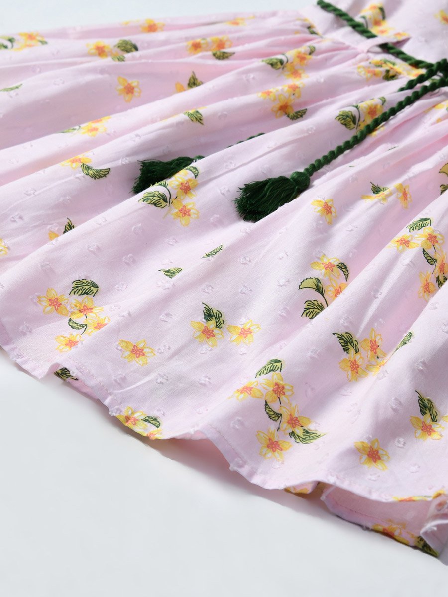 Floral Printed Lace Detail Cotton Dress