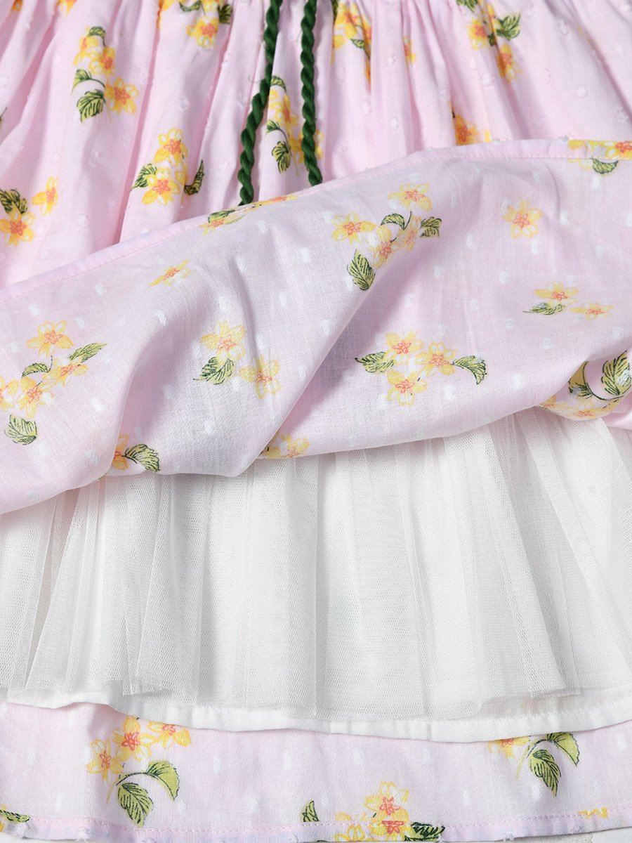 Floral Printed Lace Detail Cotton Dress