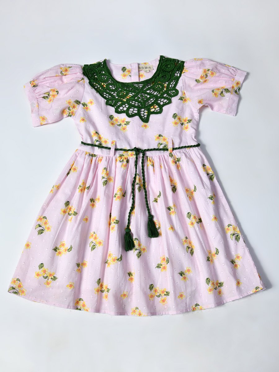 Floral Printed Lace Detail Cotton Dress