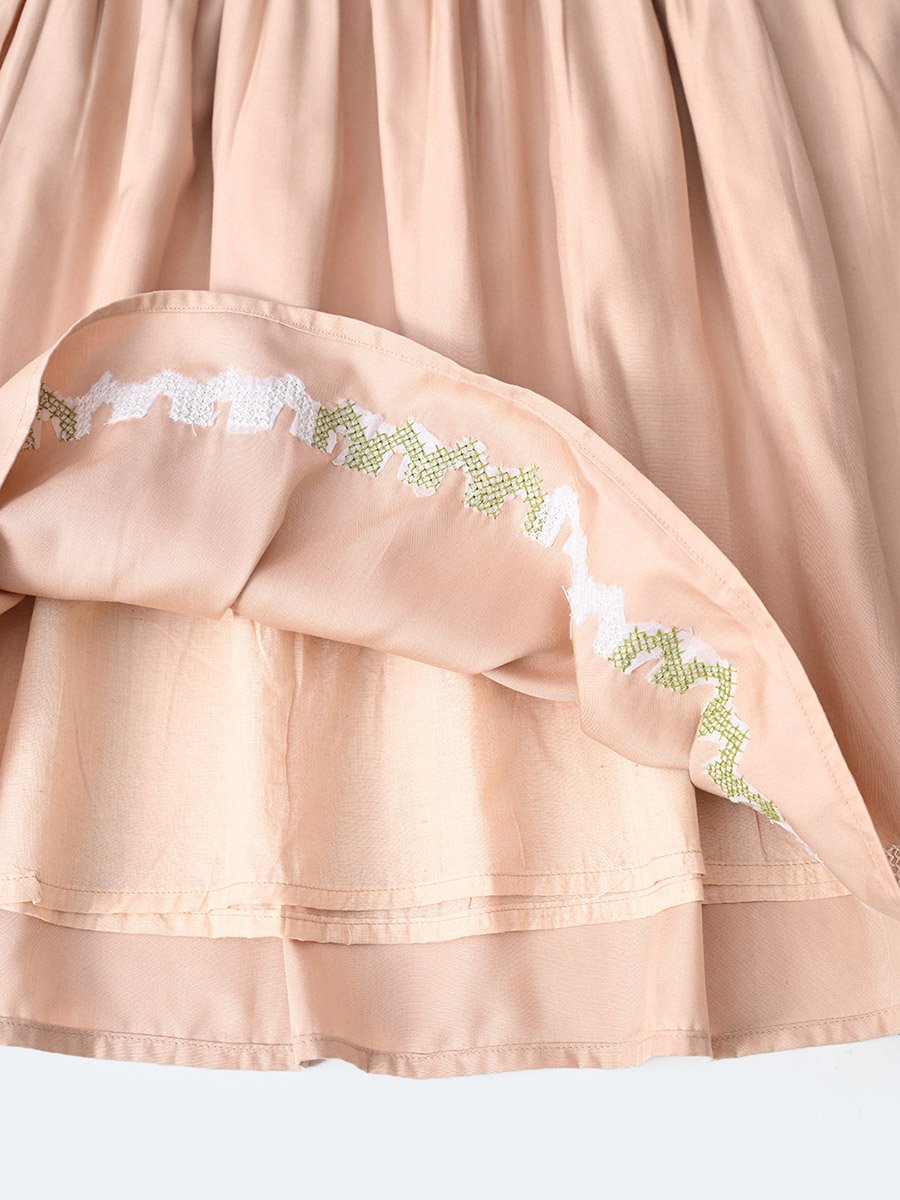 Embroidered 3/4 Sleeves Cotton Dress with Button Front