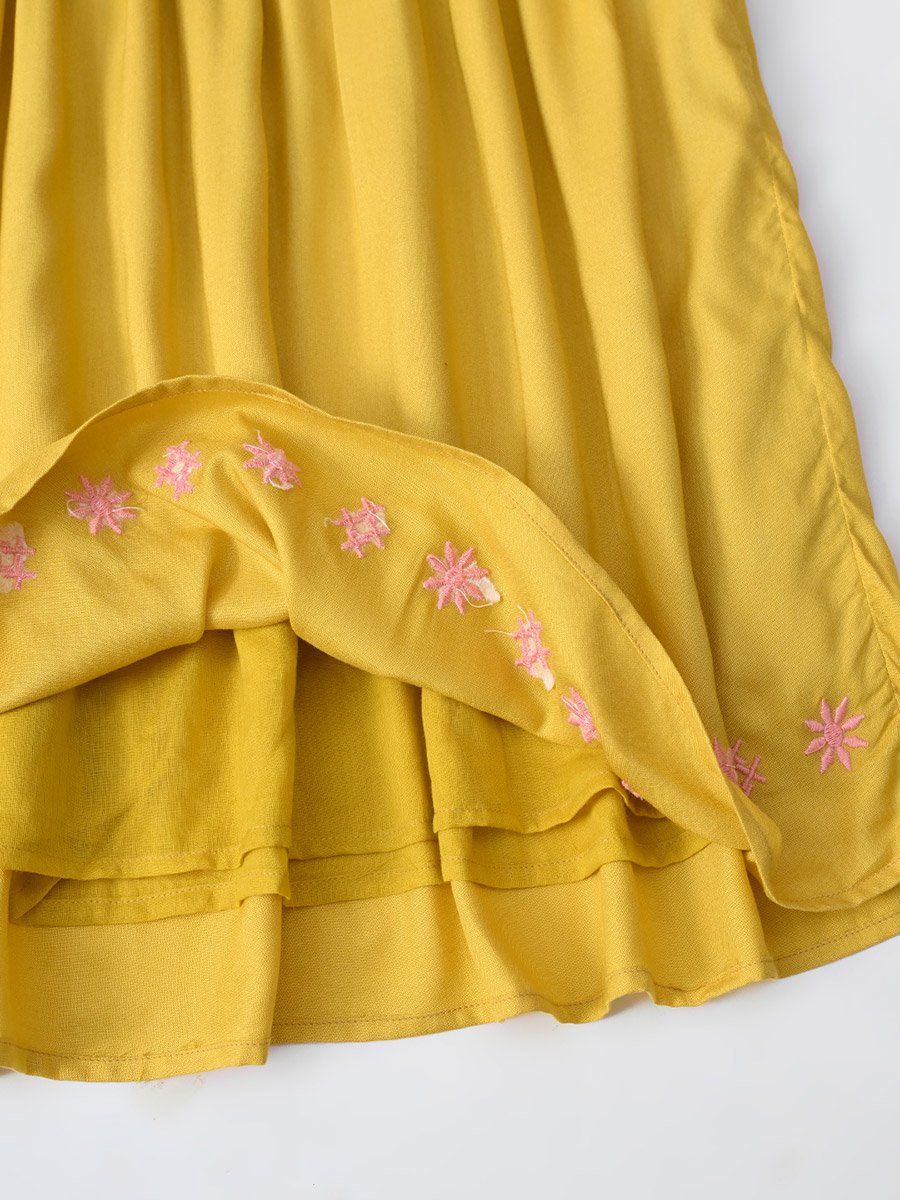 Embroidered 3/4 Sleeves Cotton Dress with Button Front