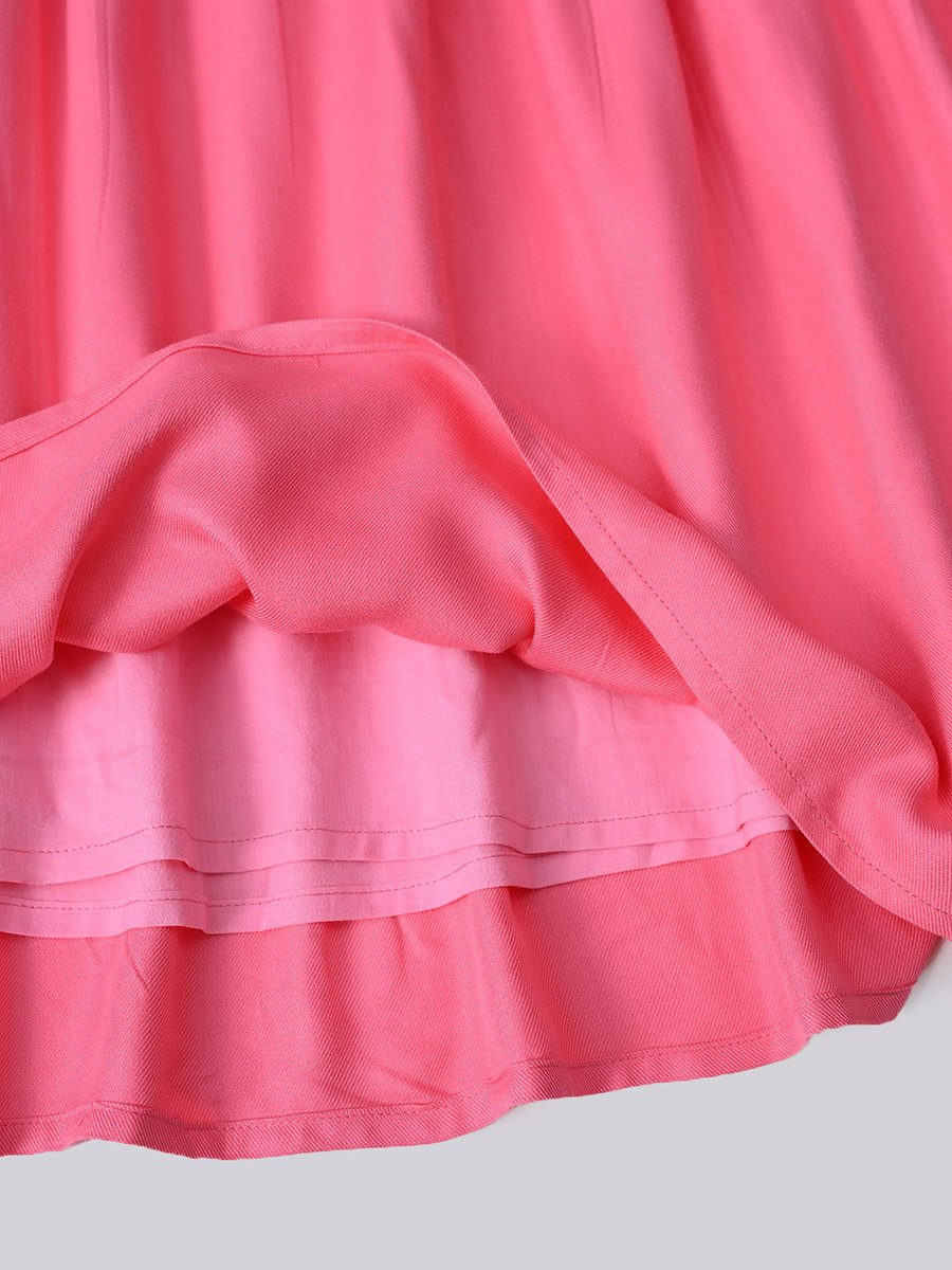 Embroidered Tie-Up Neck Knee-Length Dress