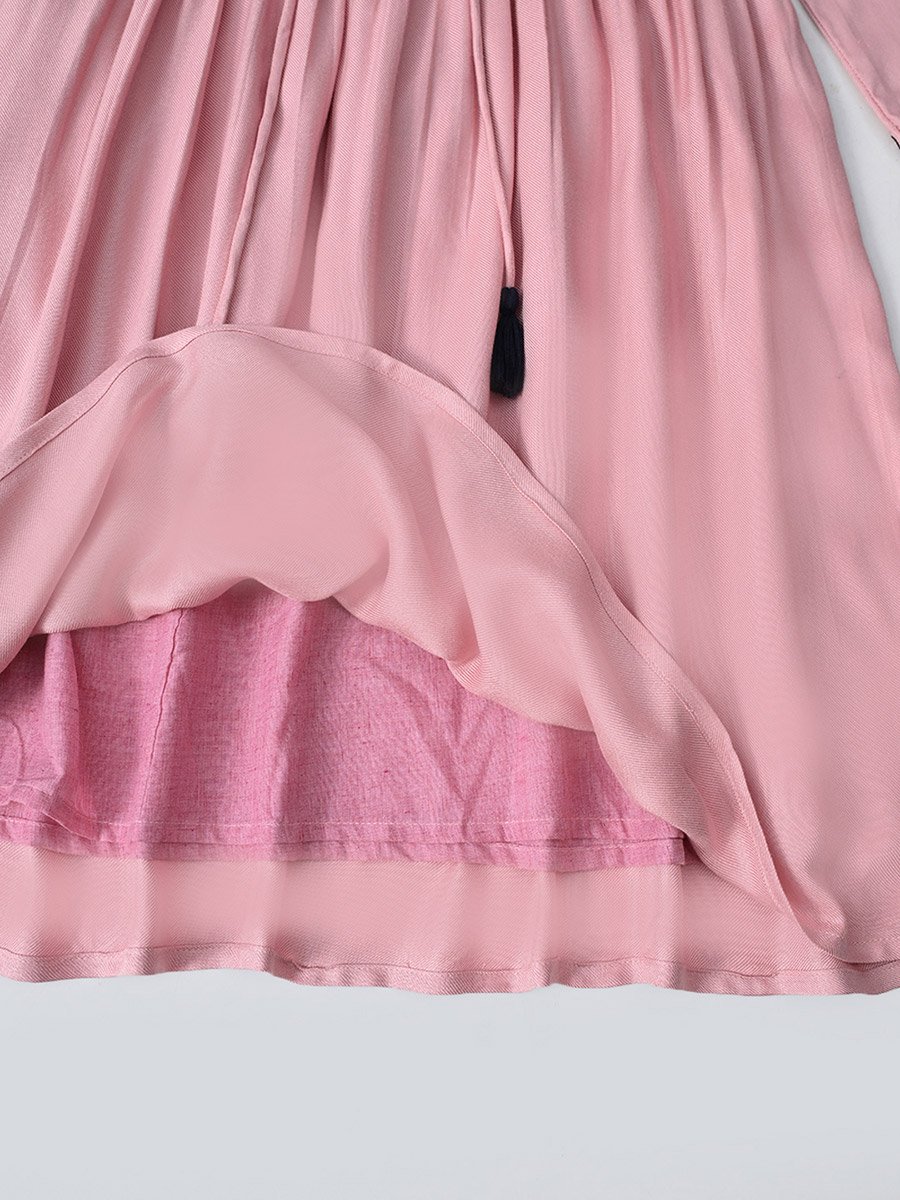 Embroidered Tie-Up Neck Knee-Length Dress