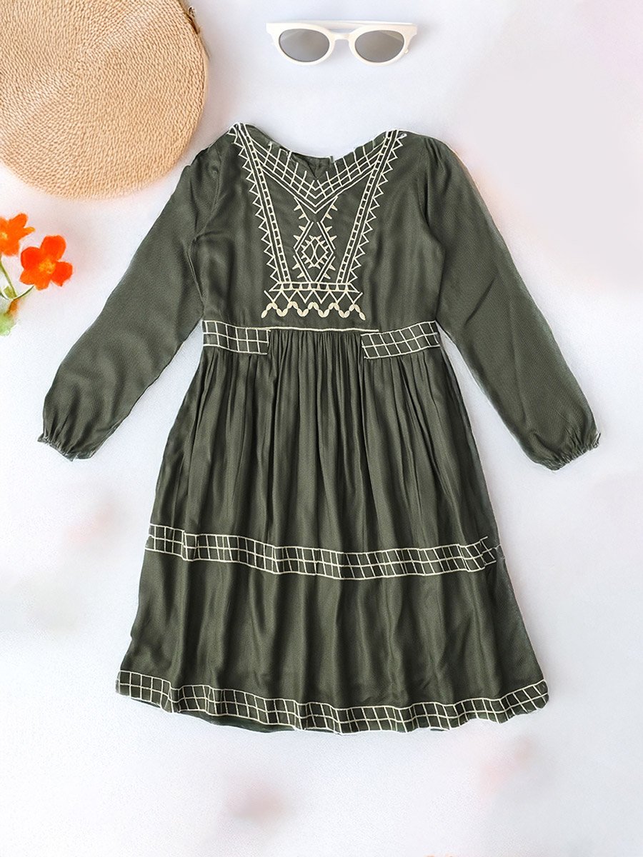 Embroidered Notch Neck Knee-Length Dress