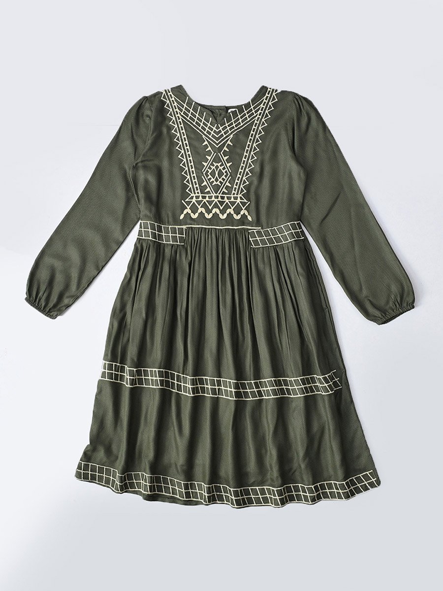 Embroidered Notch Neck Knee-Length Dress