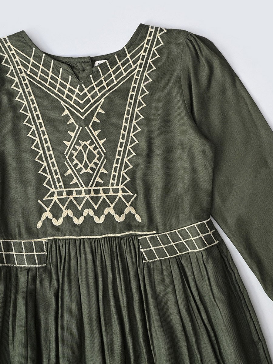 Embroidered Notch Neck Knee-Length Dress