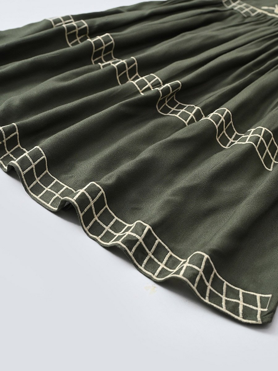 Embroidered Notch Neck Knee-Length Dress
