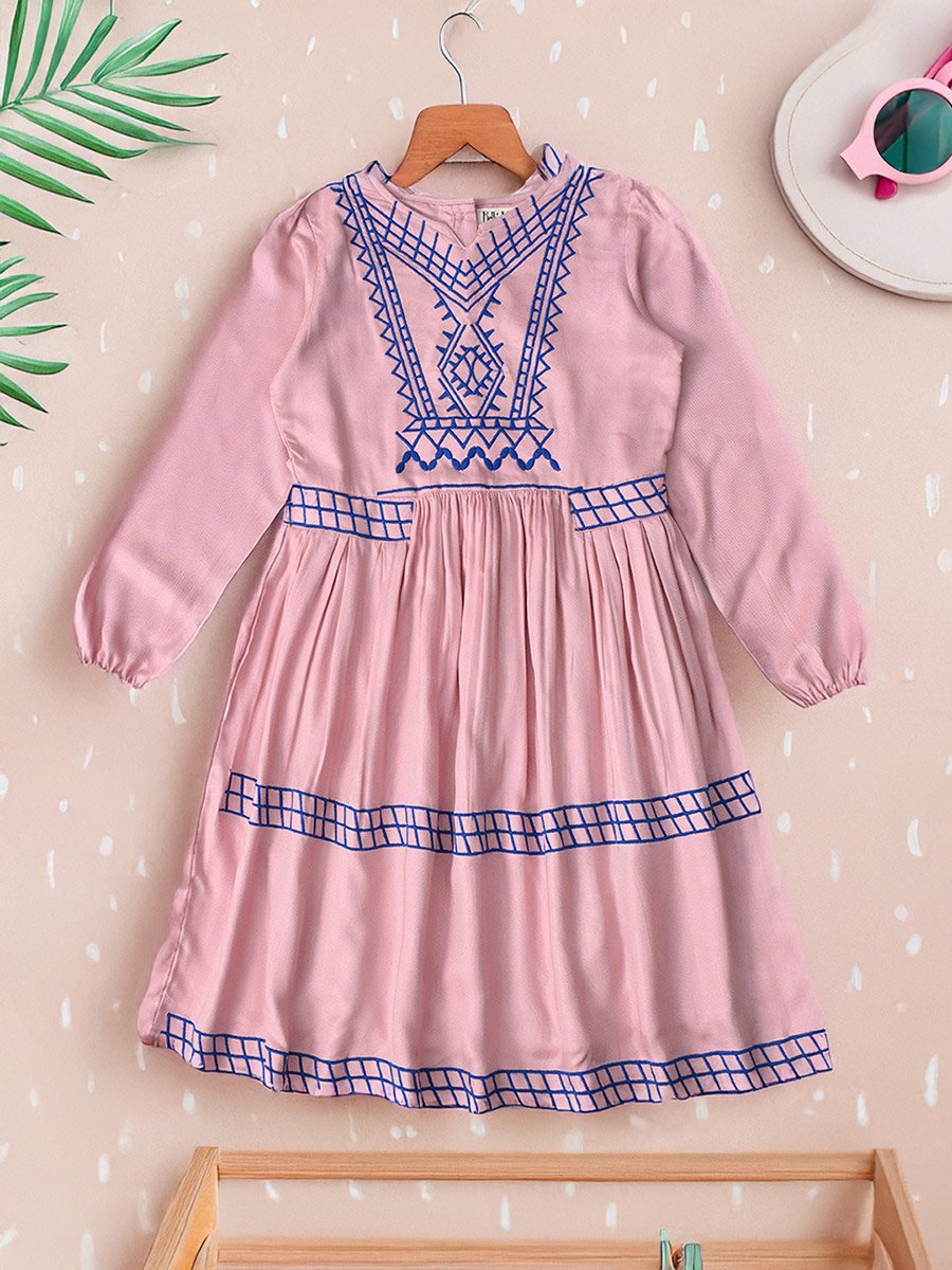Embroidered Notch Neck Knee-Length Dress