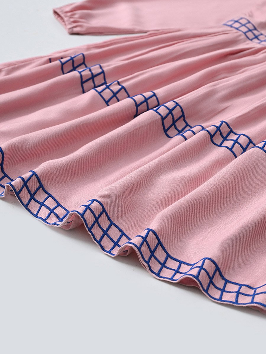 Embroidered Notch Neck Knee-Length Dress