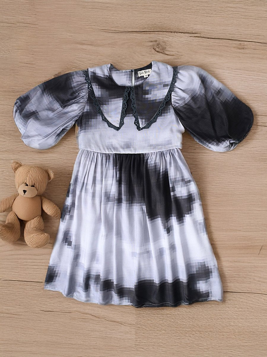 Printed Balloon Sleeves Knee-Length Dress For Kids at Kuwait | Styli