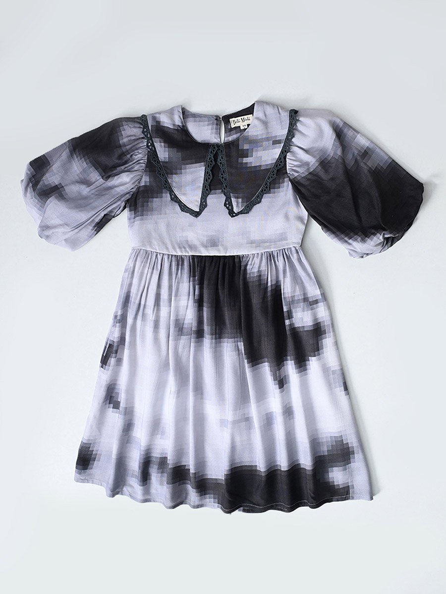 Printed Balloon Sleeves Knee-Length Dress