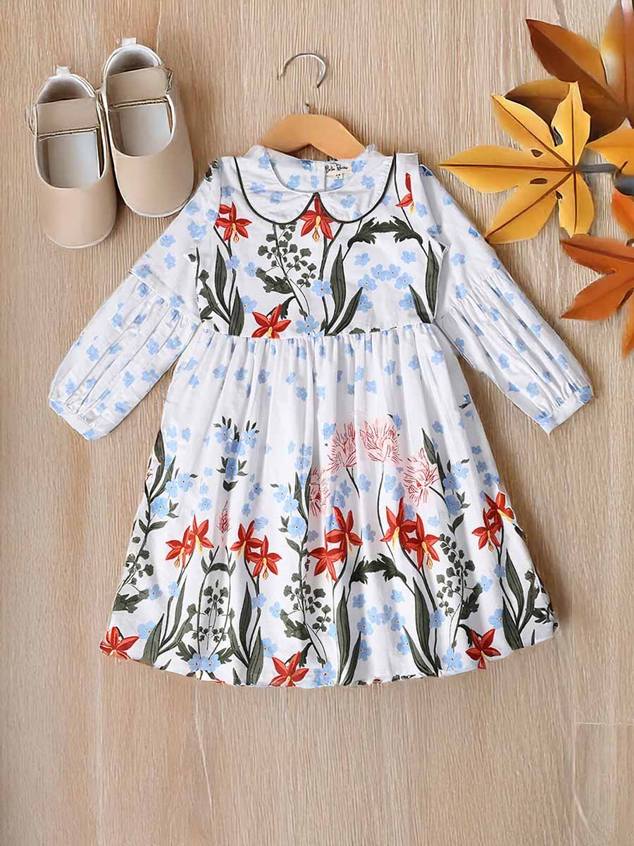 Floral Printed Peter Pan Collared A-Line Dress