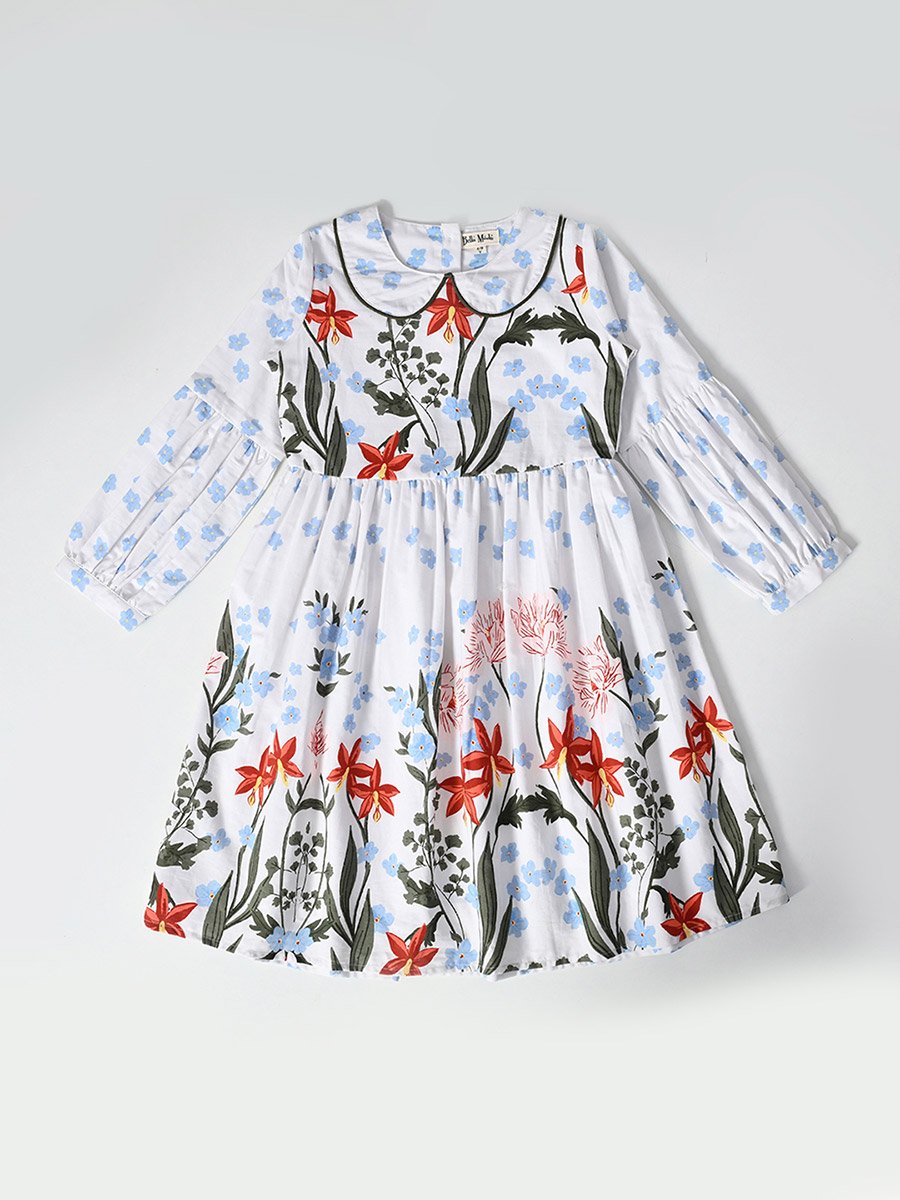 Floral Printed Peter Pan Collared A-Line Dress