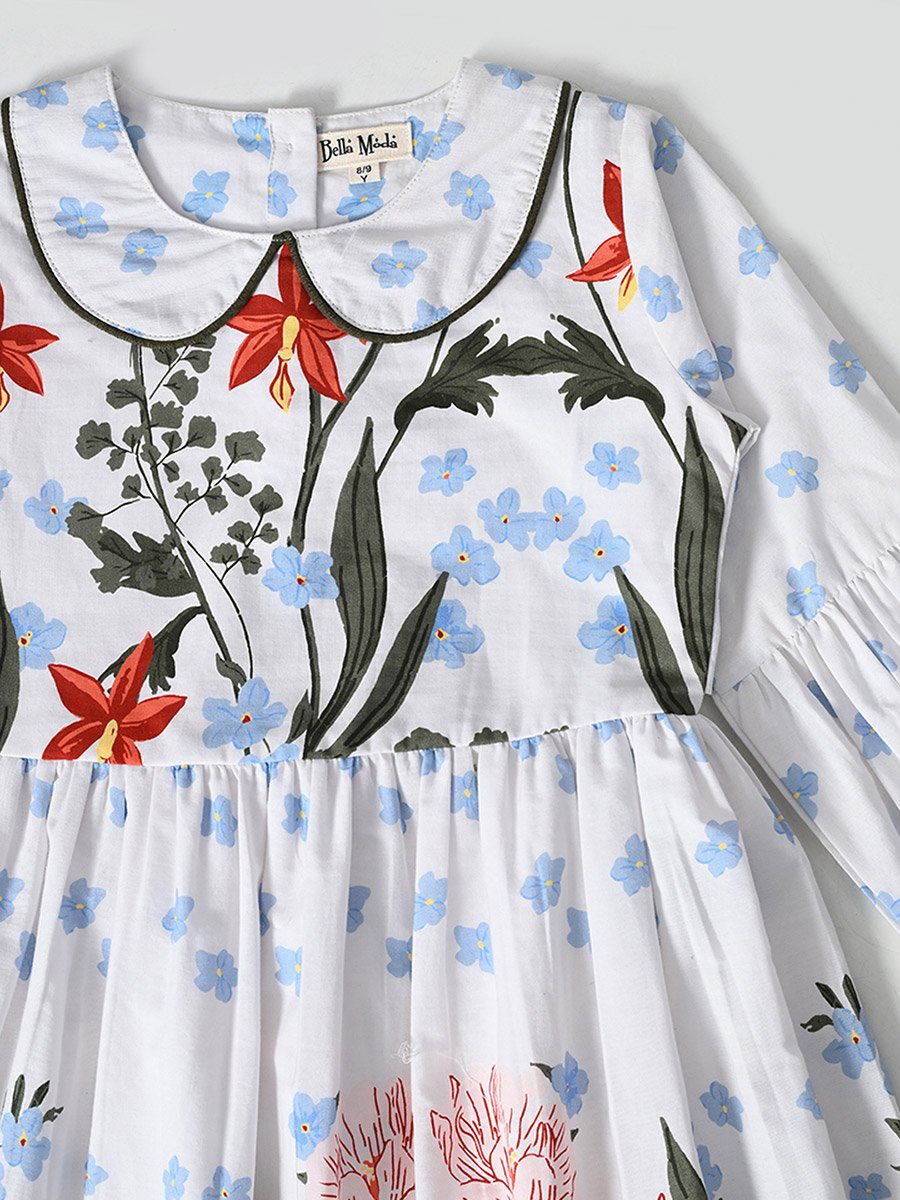 Floral Printed Peter Pan Collared A-Line Dress