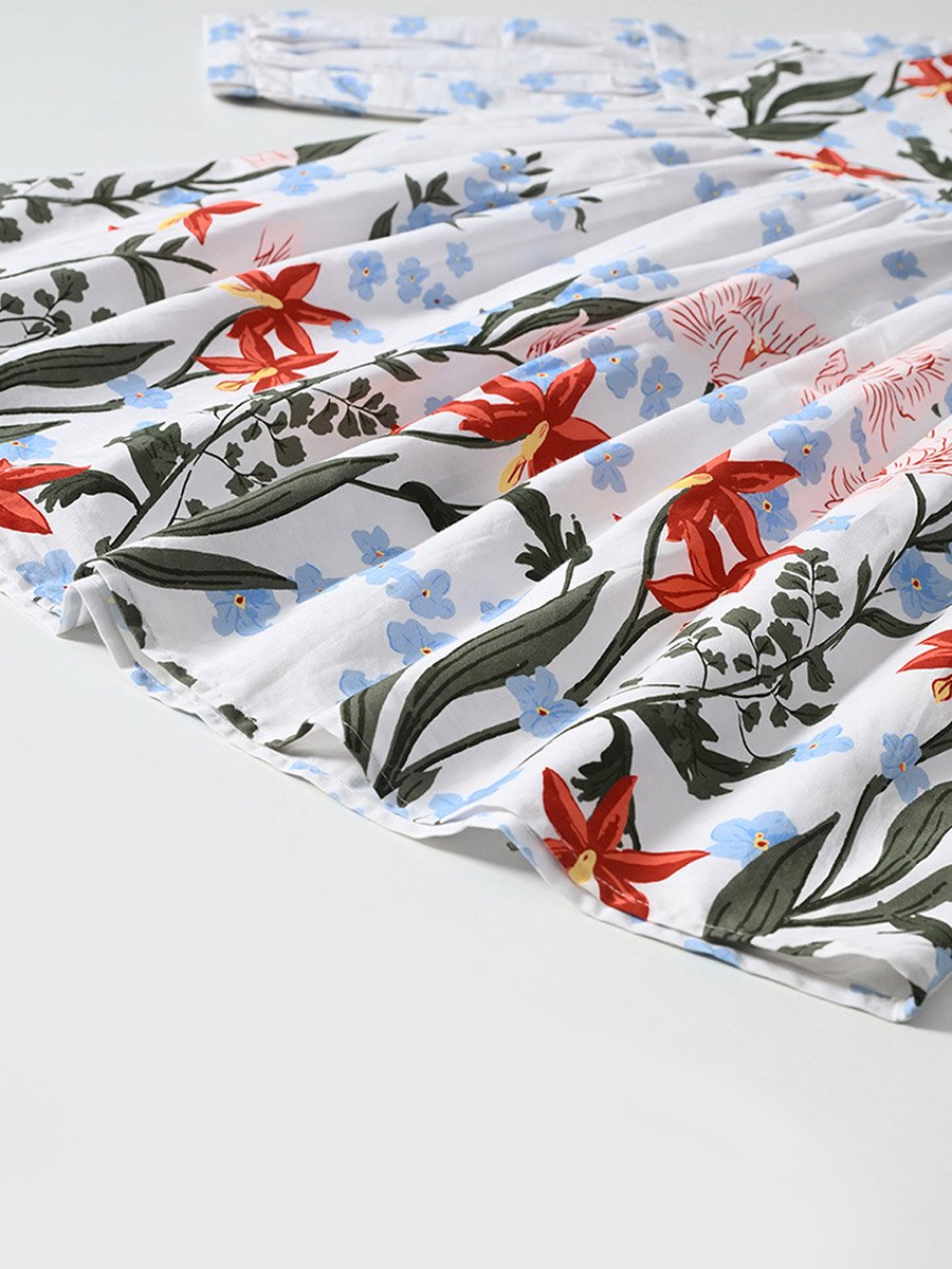 Floral Printed Peter Pan Collared A-Line Dress