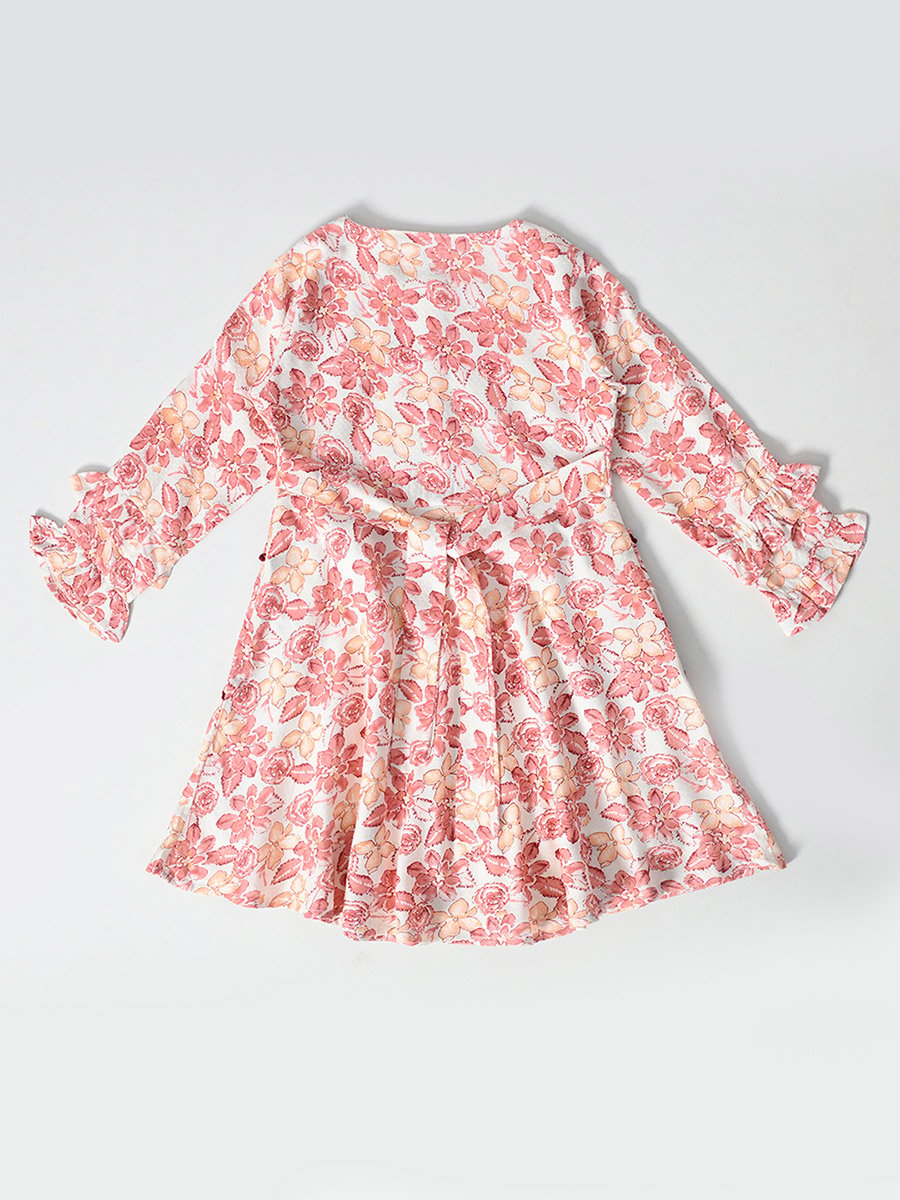 All-Over Floral Print Pintuck Detail Dress with Pockets