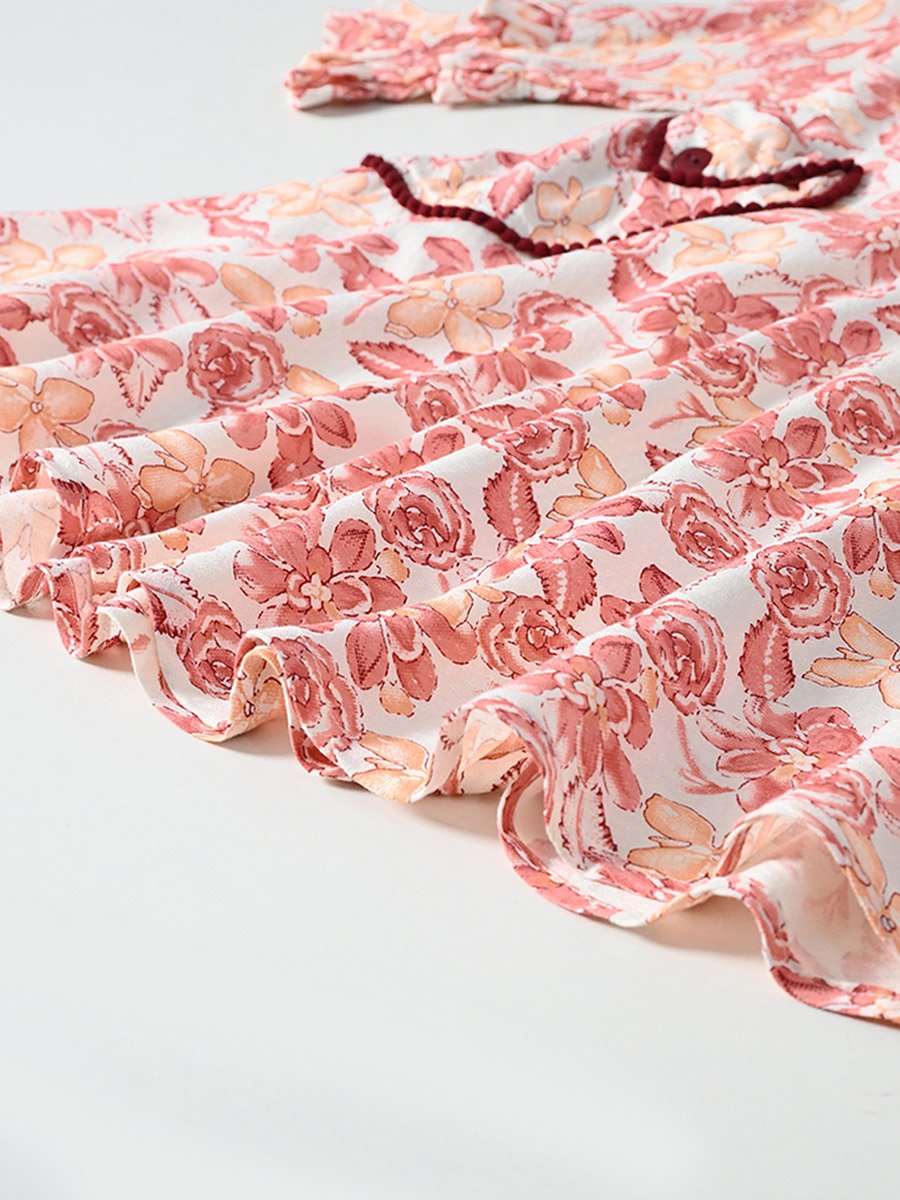 All-Over Floral Print Pintuck Detail Dress with Pockets
