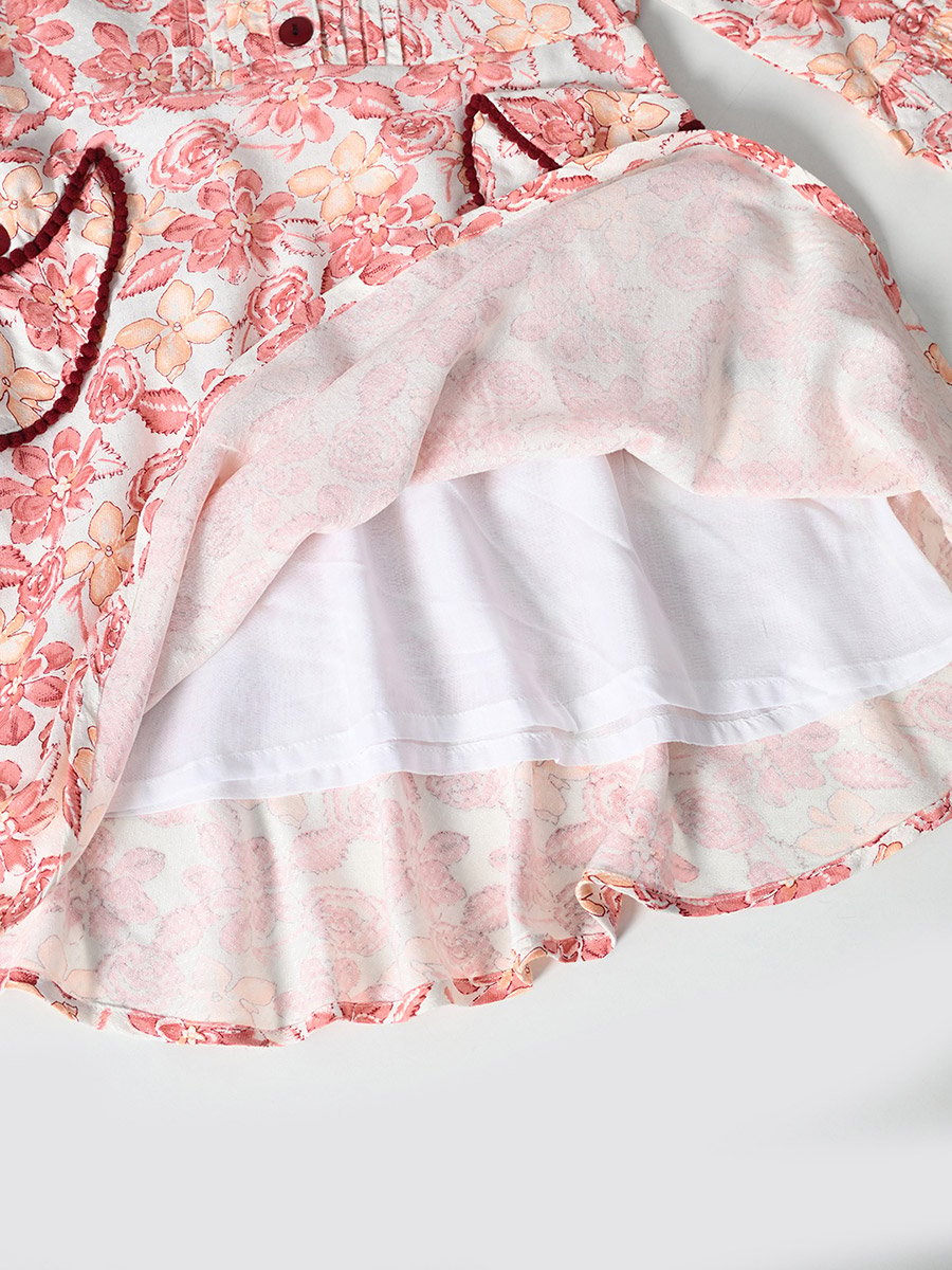 All-Over Floral Print Pintuck Detail Dress with Pockets