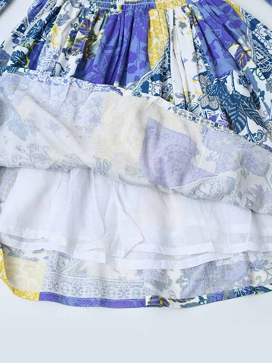 All-Over Print Cotton Dress with Smocked Waist