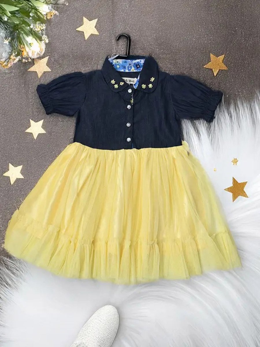 Twofer Puff Sleeves A-Line Dress with Back Tie