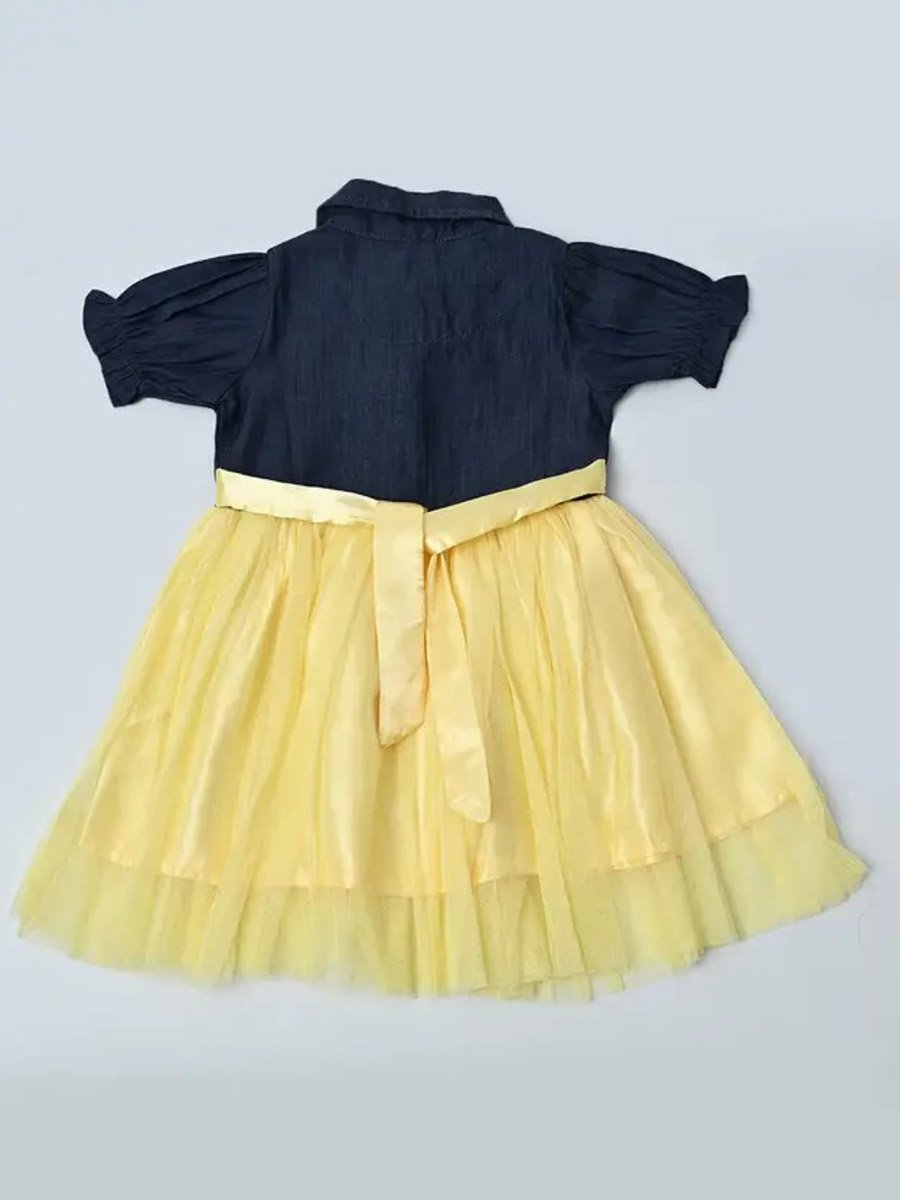 Twofer Puff Sleeves A-Line Dress with Back Tie