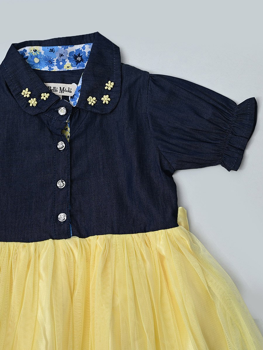 Twofer Puff Sleeves A-Line Dress with Back Tie