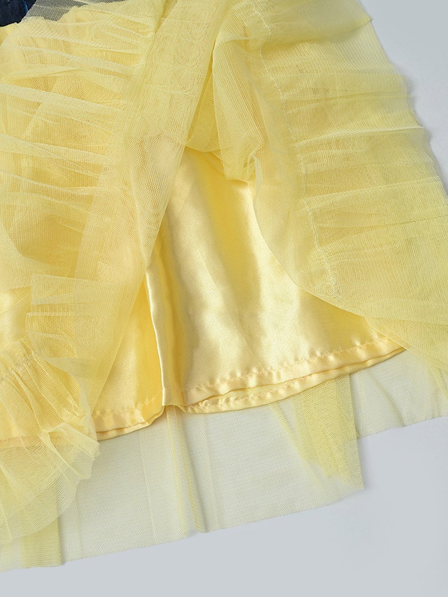 Twofer Puff Sleeves A-Line Dress with Back Tie