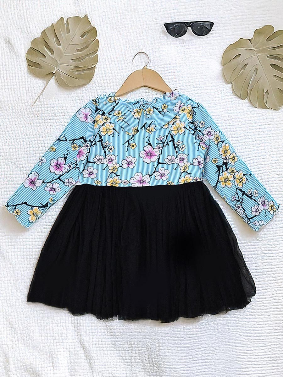 All-Over Floral Print Cotton A-Line Dress with Lining