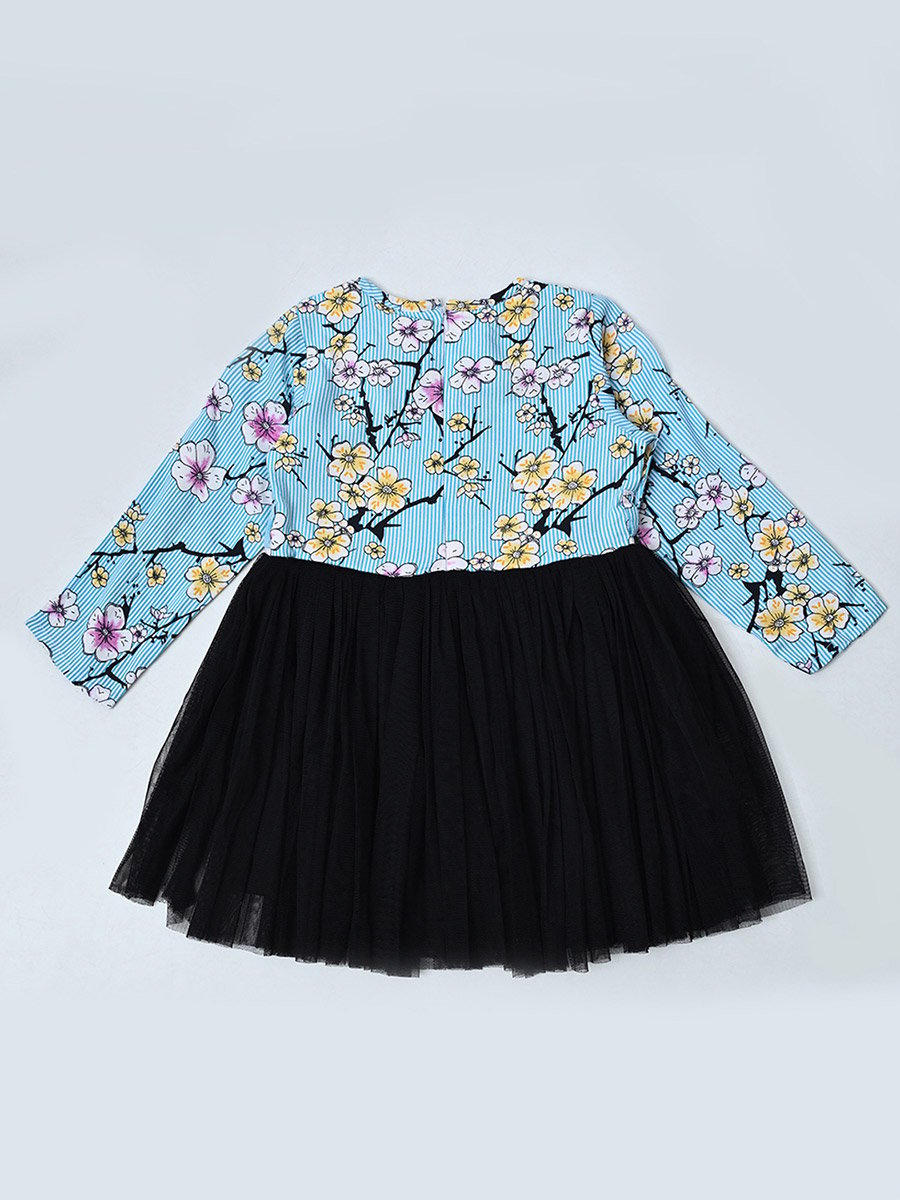 All-Over Floral Print Cotton A-Line Dress with Lining